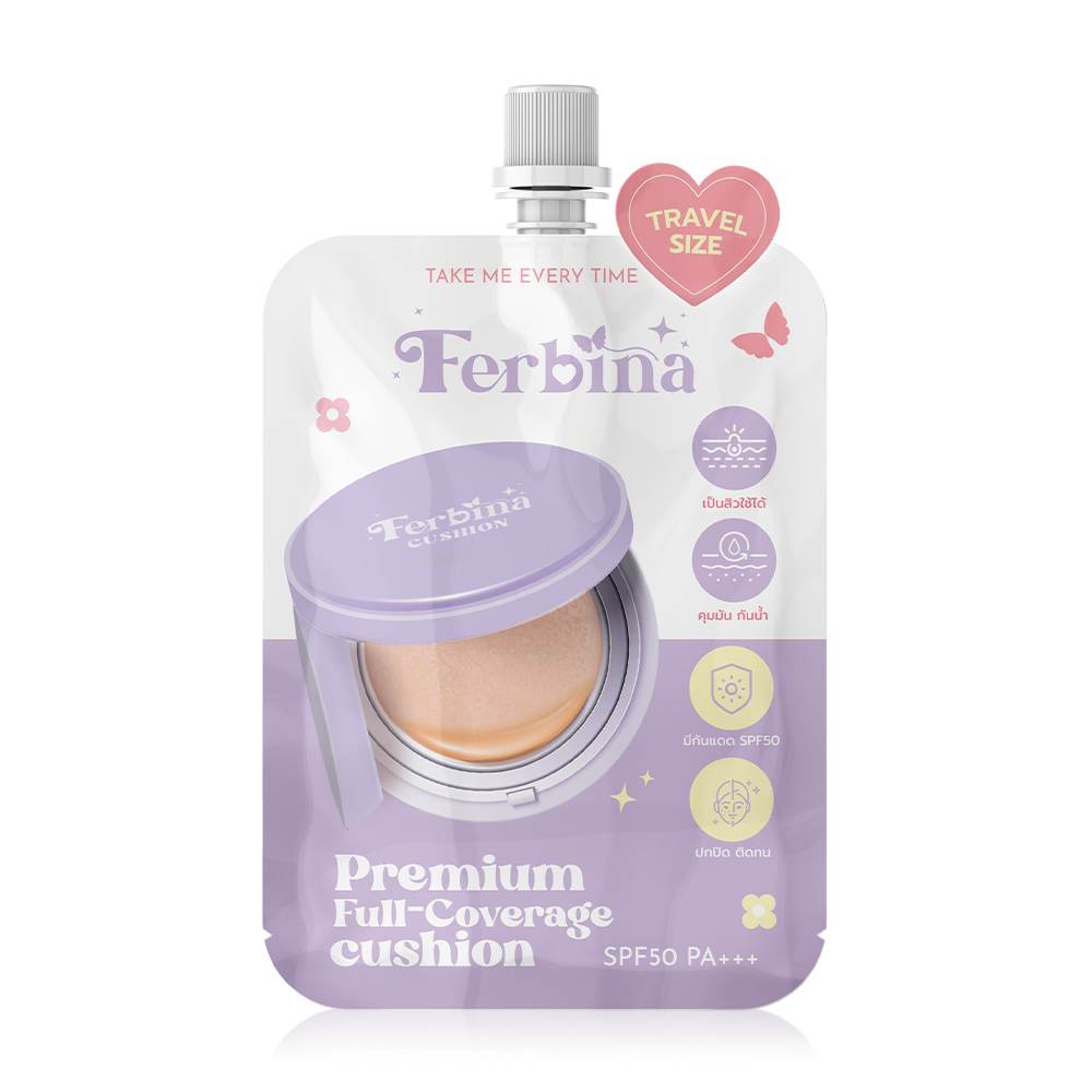 FERBINA Premium Full-Coverage Cushion SPF50 PA+++ Travel Size 5g #01 Light Natural