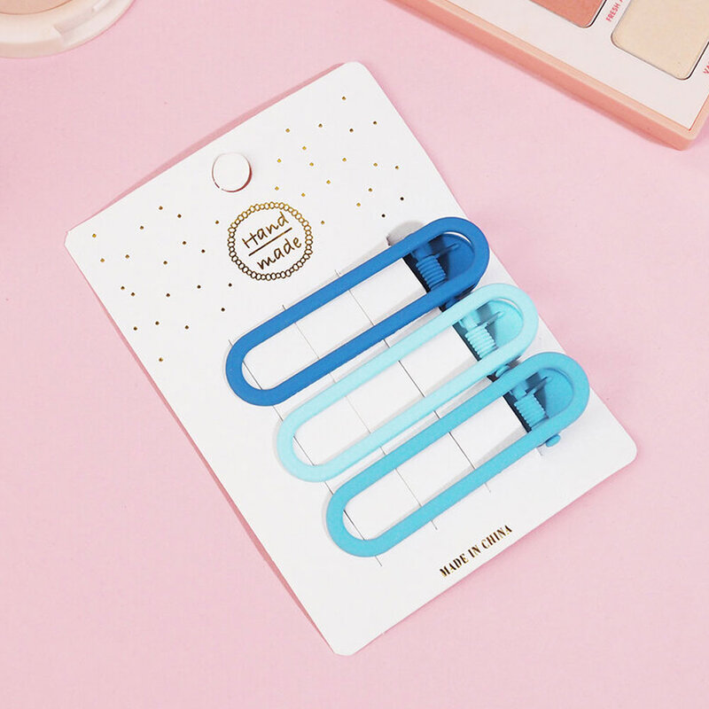 Konvy Oval Macaron Fashion Clip [3pcs x Card] #Blue
