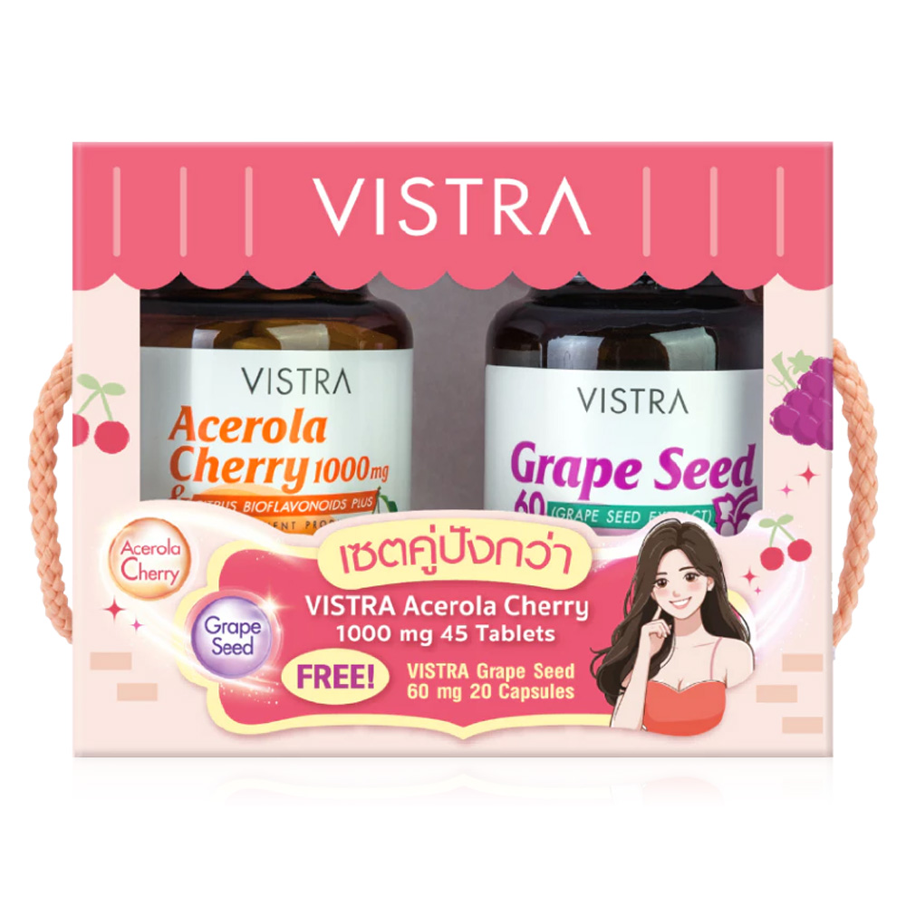 VISTRA Set Skin Acerola Cherry 1000mg 45 Tablets + Grape Seed 60mg 20 Capsules