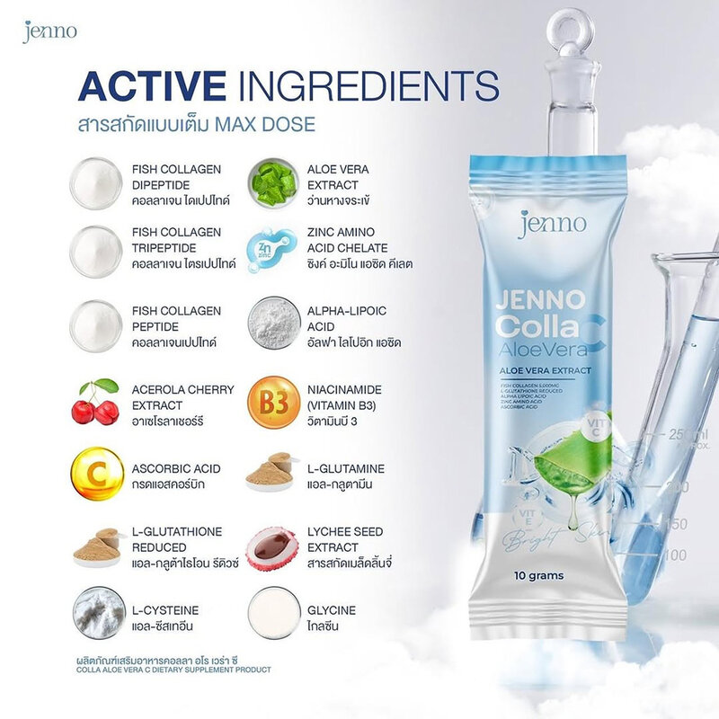 Jenno Colla Aloevera Plus Dietary Supplement Product [10g x 10 Sachets]
