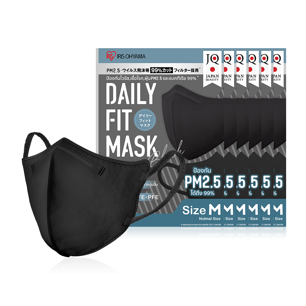 IRIS OHYAMA Disposable Face Mask Daily Fit Size M [5pcs x 6 Sachets] #Black
