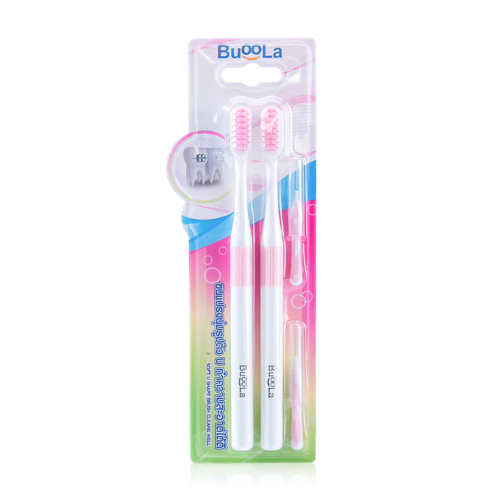 BuooLa Toothbrush For Braces With Dental Floss Stick #Pink