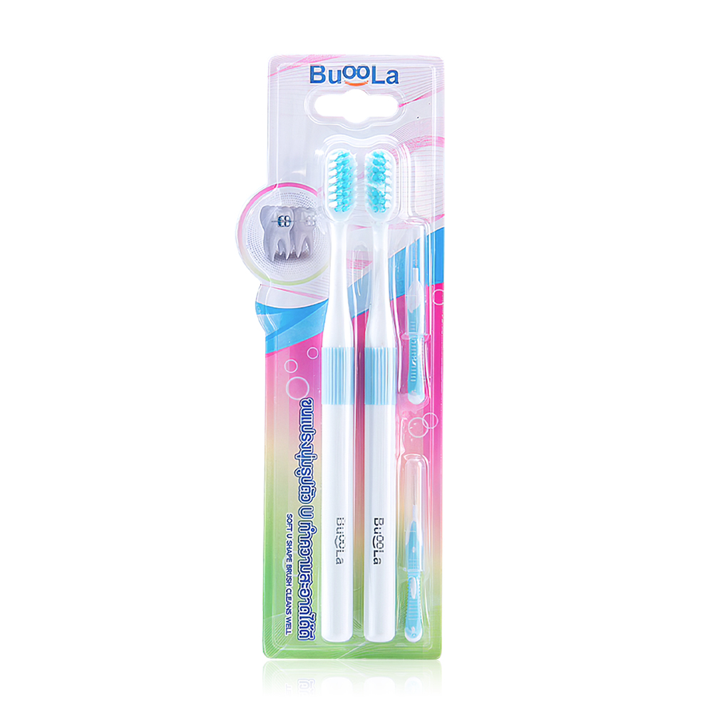 BuooLa Toothbrush For Braces With Dental Floss Stick #Blue