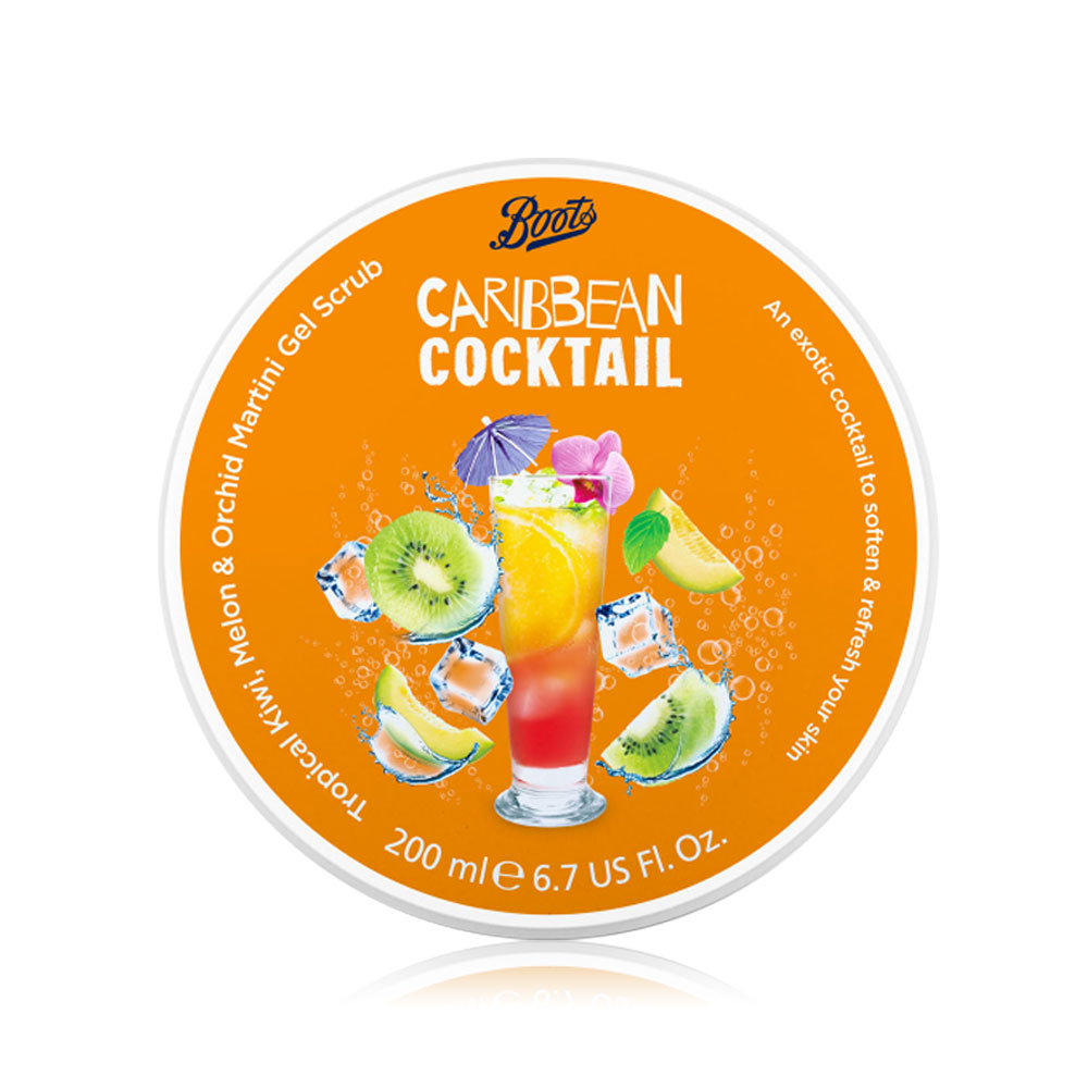 BOOTS Caribbean Cocktail Tropical Kiwi Melon & Orchid Martini Gel Scrub 200ml