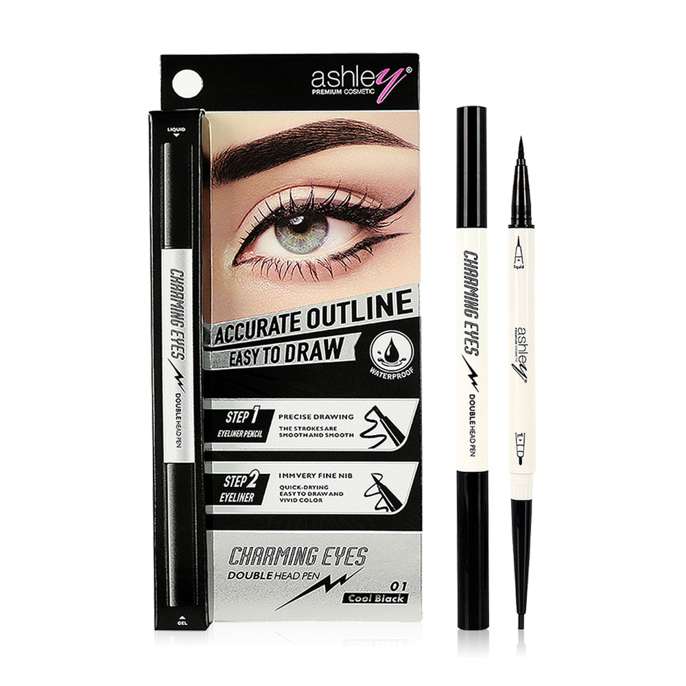 Ashley Charming Eyes Double Head Pen [0.1g x 0.35ml] #01 Black