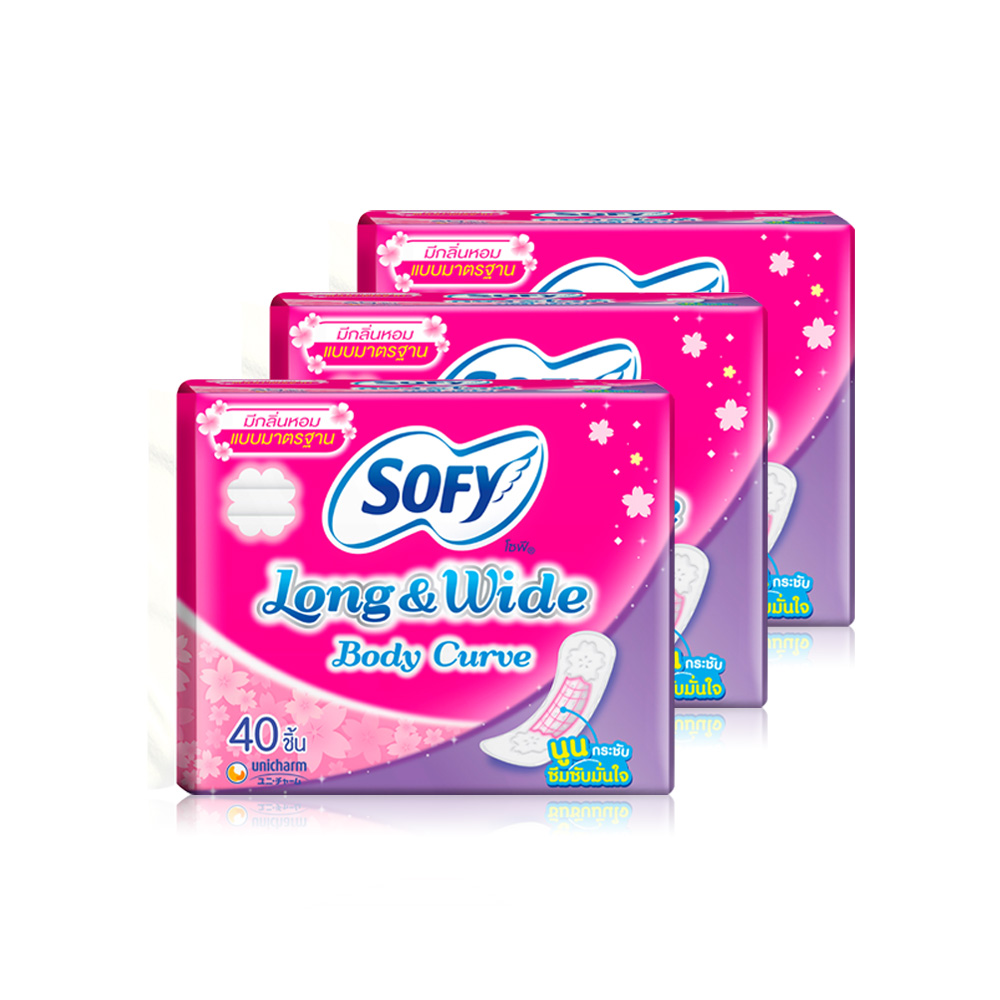 Sofy แผ่นอนามัย Long & Wide Body Curve Scented [40pcs x 3 Packs]