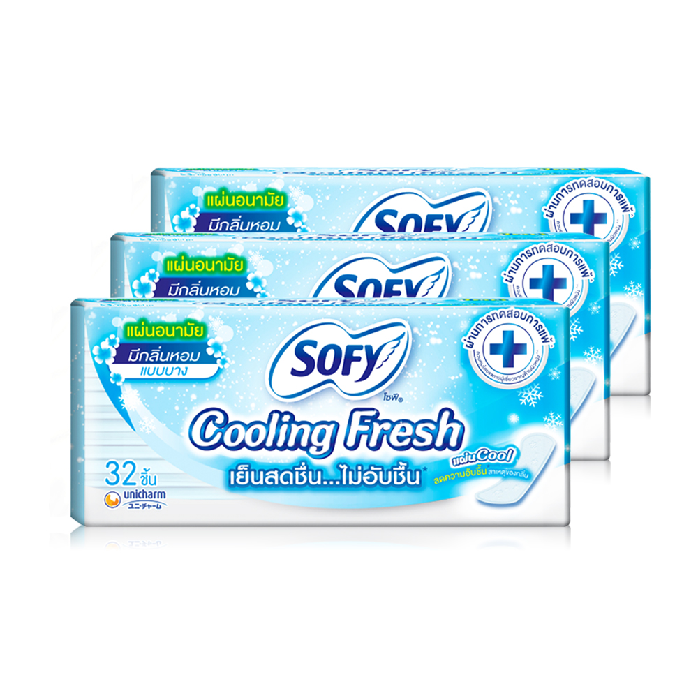 Sofy แผ่นอนามัย Cooling Fresh Slim Scented  [32pcs x 3 Packs]