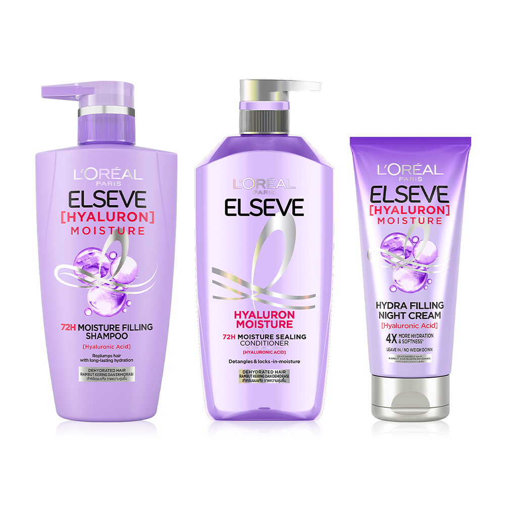 Loreal Paris Set 3 Items Elseve Hyaluron Shampoo 410ml + Conditioner 375ml + Night Cream 150ml