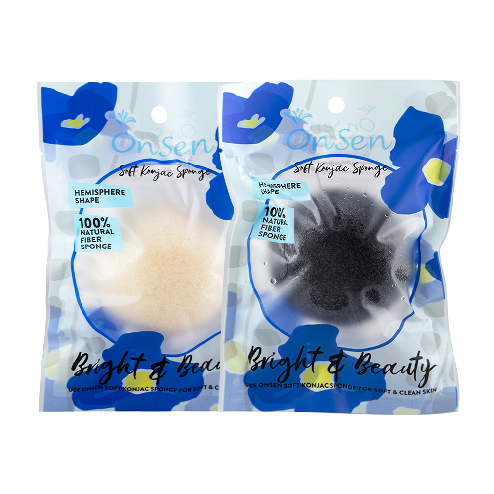 OnSen Set 2 Items Soft Konjac Sponge Hemisphere Shape For Face & Body 30g [White + Black]