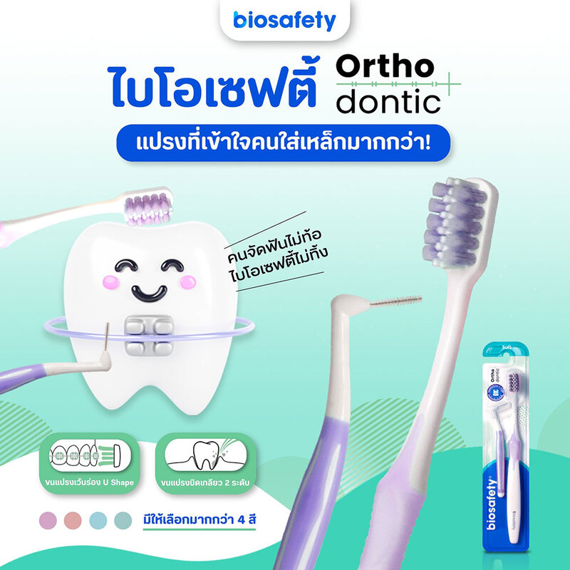 Biosafety Set 2 Items Orthodontic Toothbrush 1pc + Interdental Brush L Shape 1pc [Random Color]
