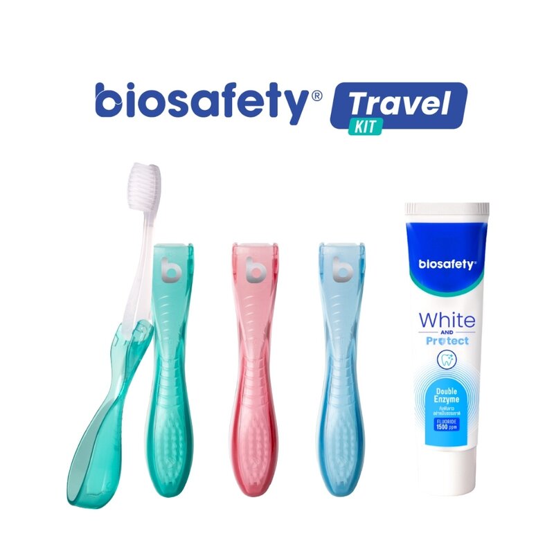 Biosafety Travel Kit Flip Toothbrush 1pc + Biosafety White & Protect Toothpaste Random Color 20g