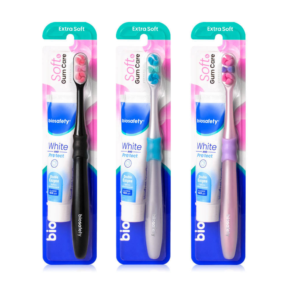 Biosafety Soft & Gum Care Toothbrush Random Color 1pc + Biosafety White & Protect Toothpaste 20g
