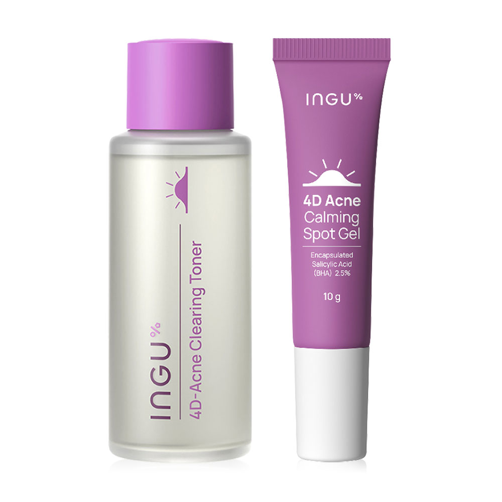 INGU Skin Set 2 Items 4D-Acne Clearing Toner 50ml + 4D Acne Calming Spot Gel 10g ( สินค้าหมดอายุ : 2026.04.26 ) 