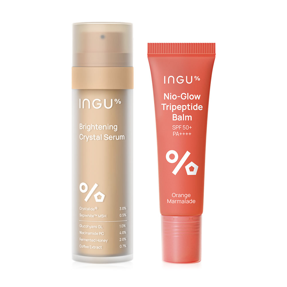 INGU Set 2 Itemss Brightening Crystal Serum 50ml + Skin Nio-Glow Tripeptide Balm SPF50+ PA++++ 10ml #Orange Marmalade