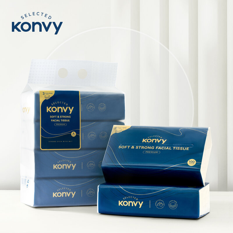 [Buy 4 Get 1] Konvy Soft & Strong Facial Tissue [100 Sheets x 4pcs]