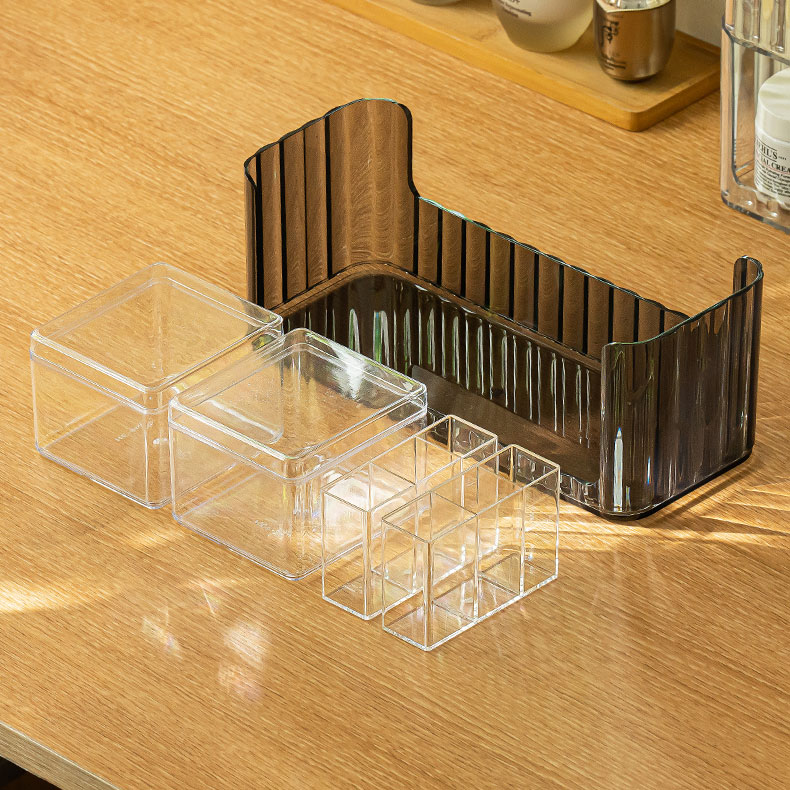 NaChuan Stackable Mirror Cabinet Storage Box Set A0699 #Transparent Grey