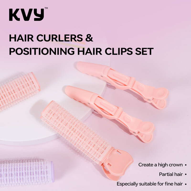 KVY Hair Curlers & Positioning Hair Clips Set #Pink