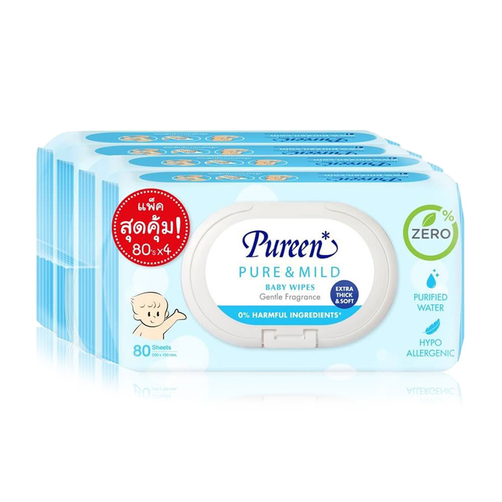 Pureen Wet Wipe Pure & Mild [80 Sheets x 4pcs]