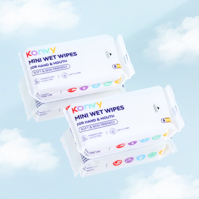 Konvy Mini Wet Wipes For Mouth & Hand 8 Wipes [8 Packs x 3pcs]