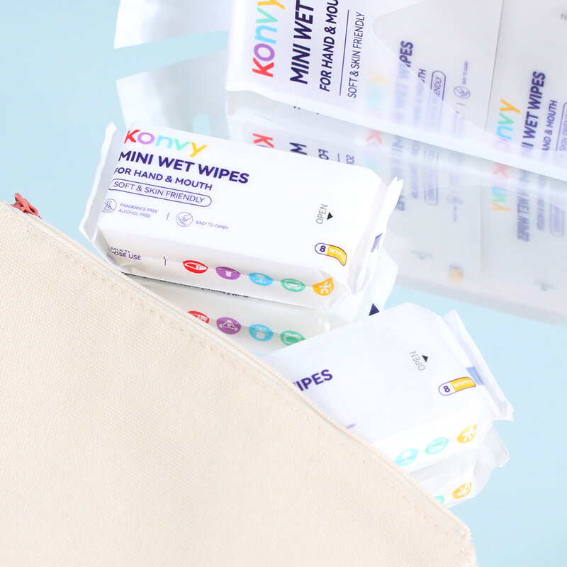 Konvy Mini Wet Wipes For Mouth & Hand 8 Wipes [8 Packs x 3pcs]
