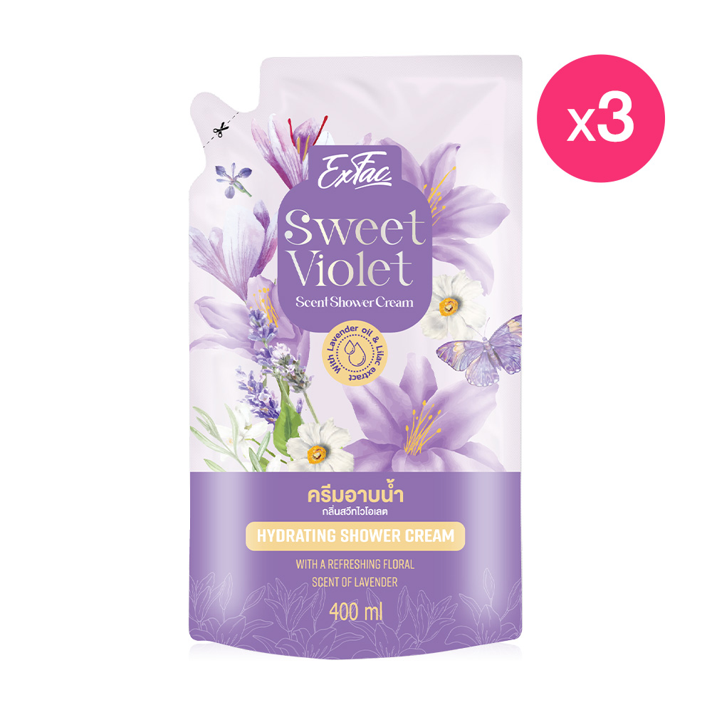 EXFAC Sweet Violet Scent Shower Cream Refill [400ml x 3pcs]