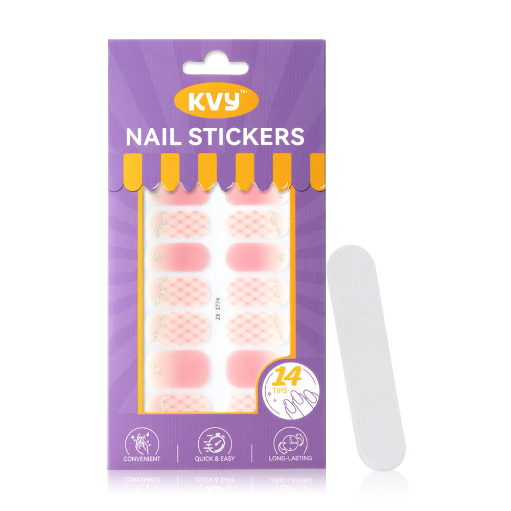KVY Nail Stickers 14Tips #X-3774 Pink Stripes
