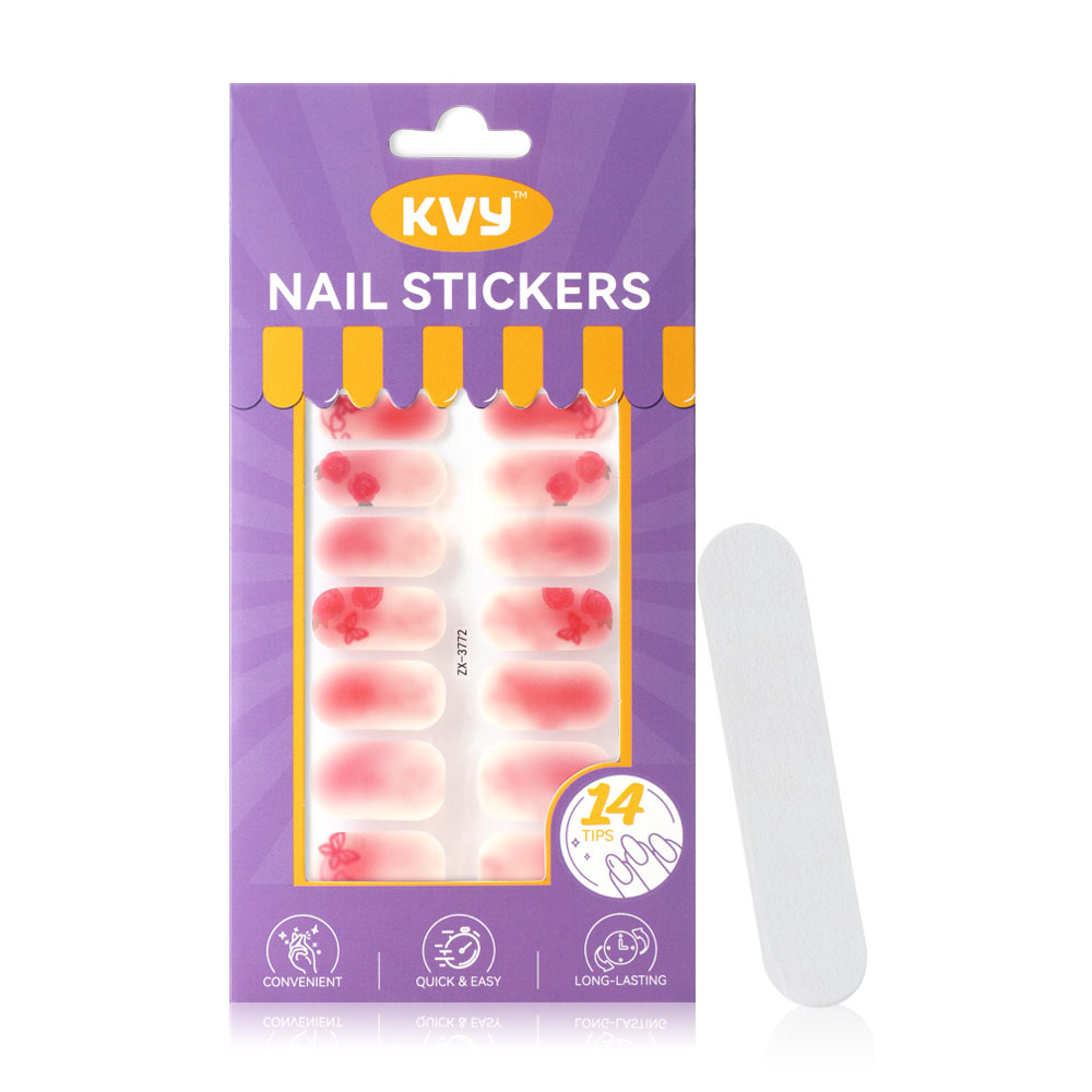 KVY Nail Stickers 14Tips #ZX-3772 Pink Roses