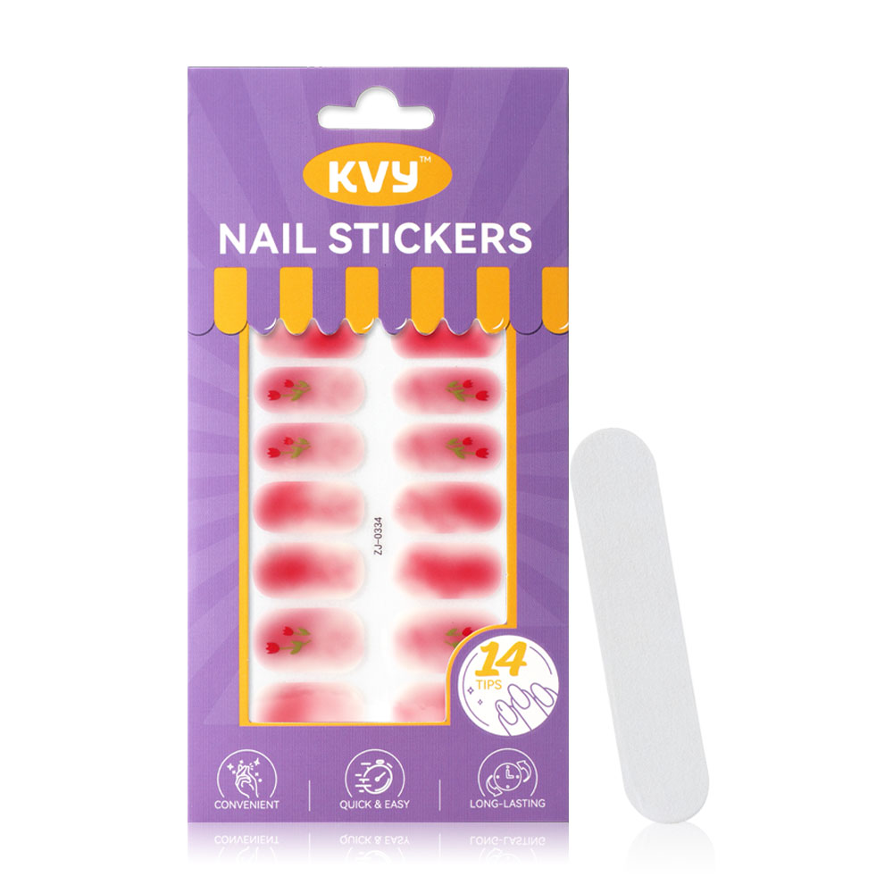 KVY Nail Stickers 14Tips #ZJ-0334 Pinkish Tulips