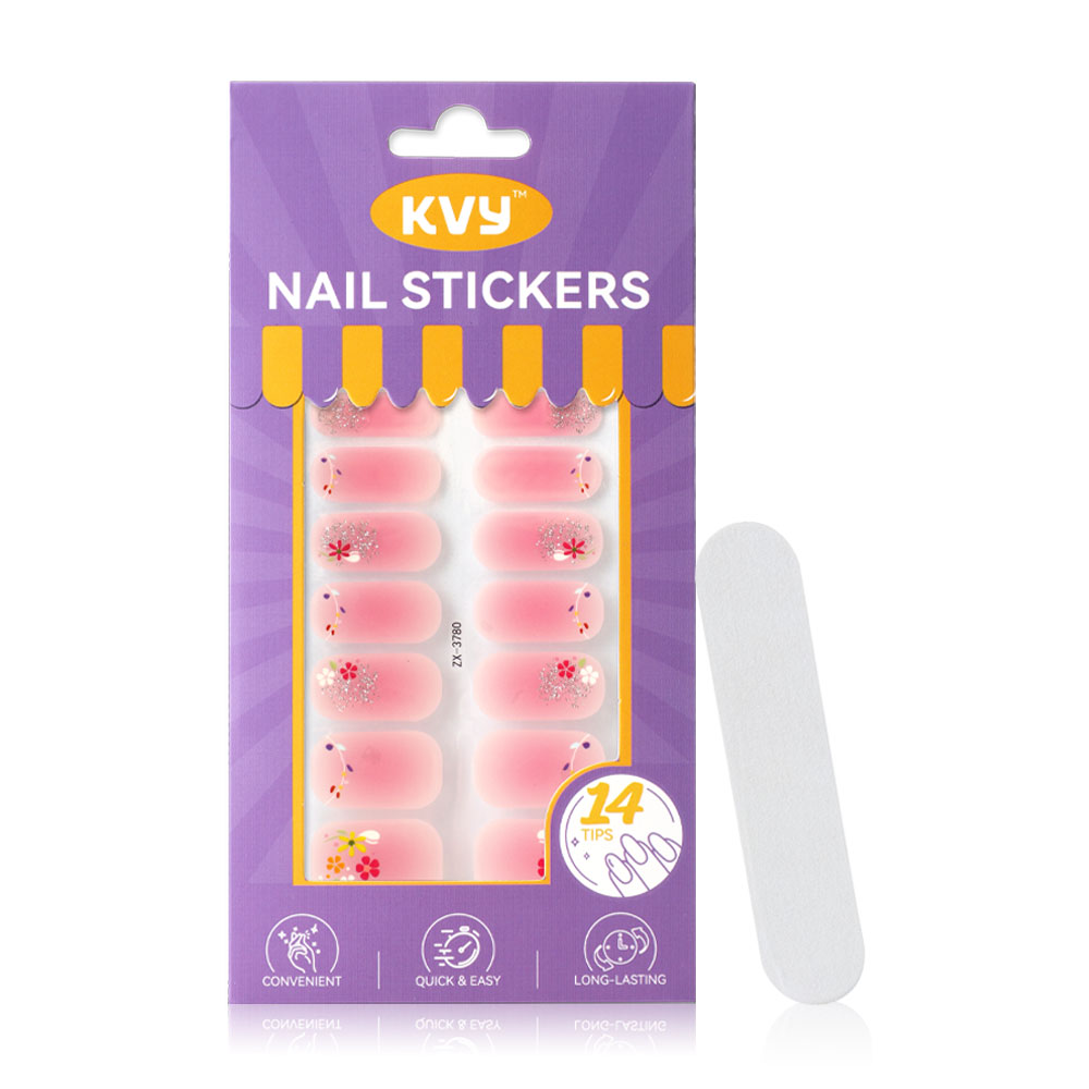 KVY Nail Stickers 14Tips #ZX-3780 Pink Floral