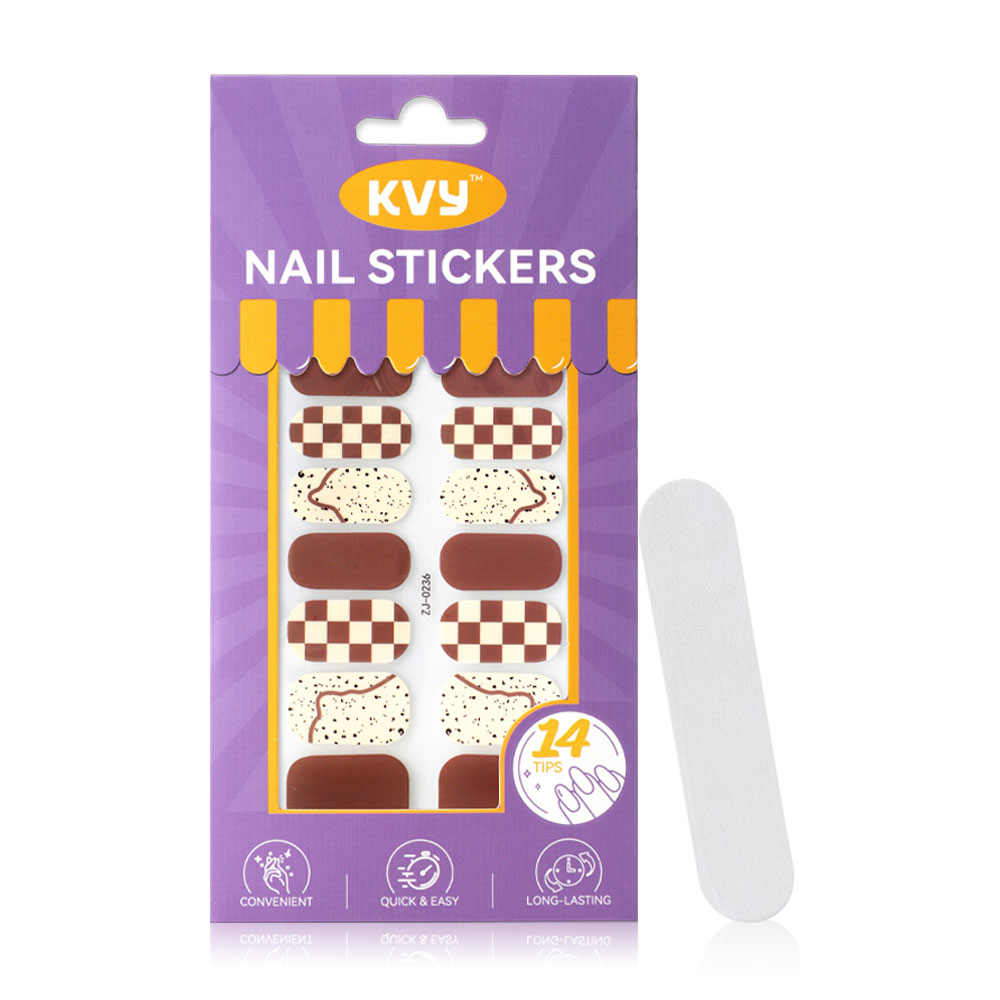 KVY Nail Stickers 14Tips #ZJ-0236 Brown Eggshell