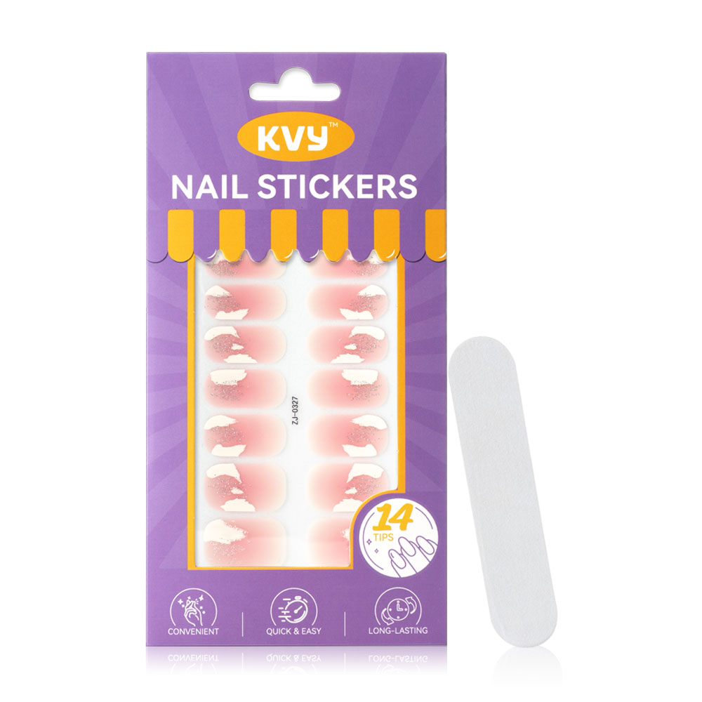 KVY Nail Stickers 14Tips #ZJ-0327 Nude Glitter