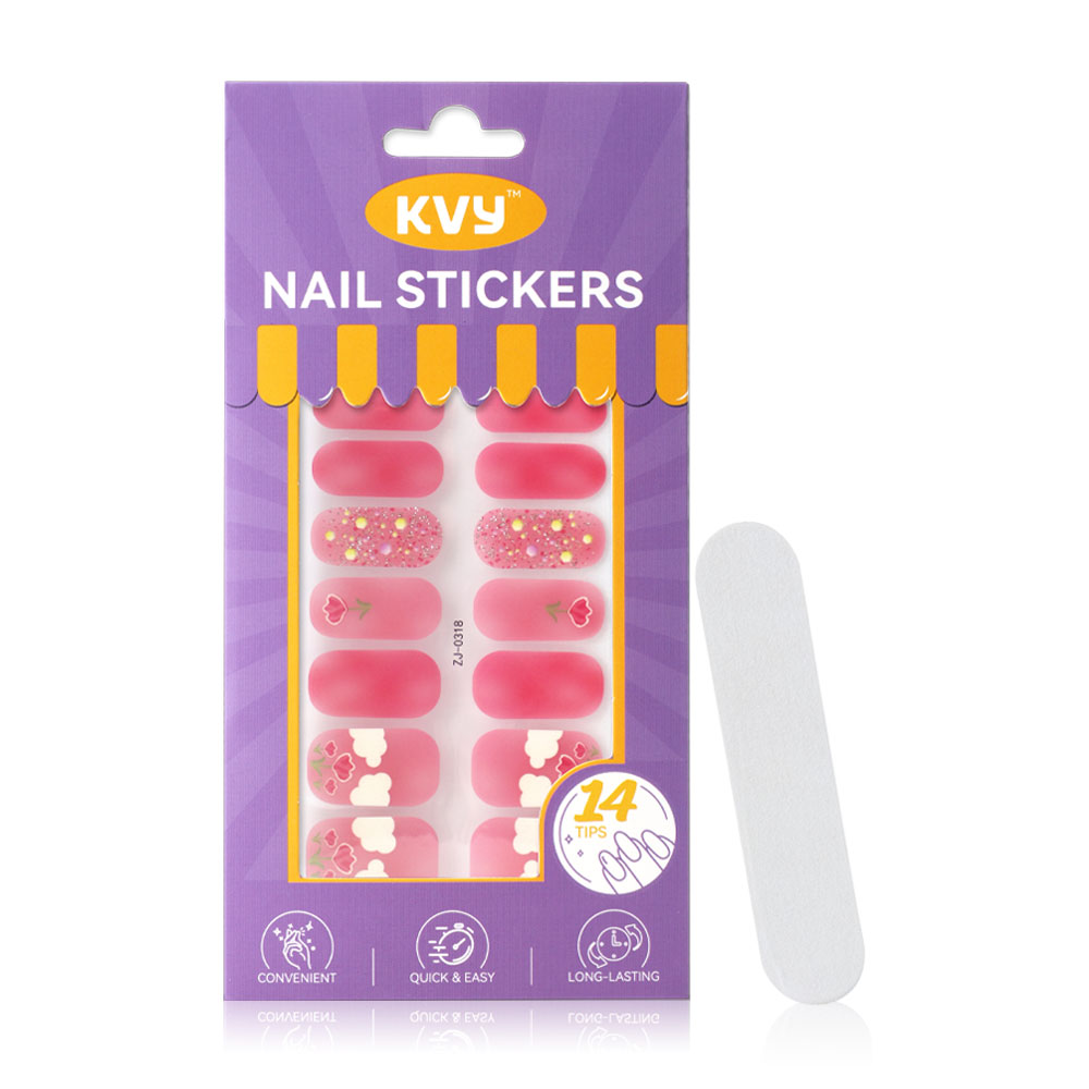 KVY Nail Stickers 14Tips #ZJ-0318 Pink Tulips