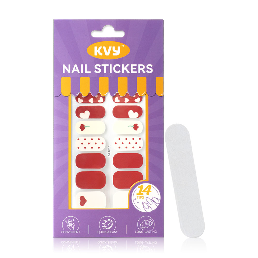 KVY Nail Stickers 14Tips #ZJ-0316 Red Polka Dots