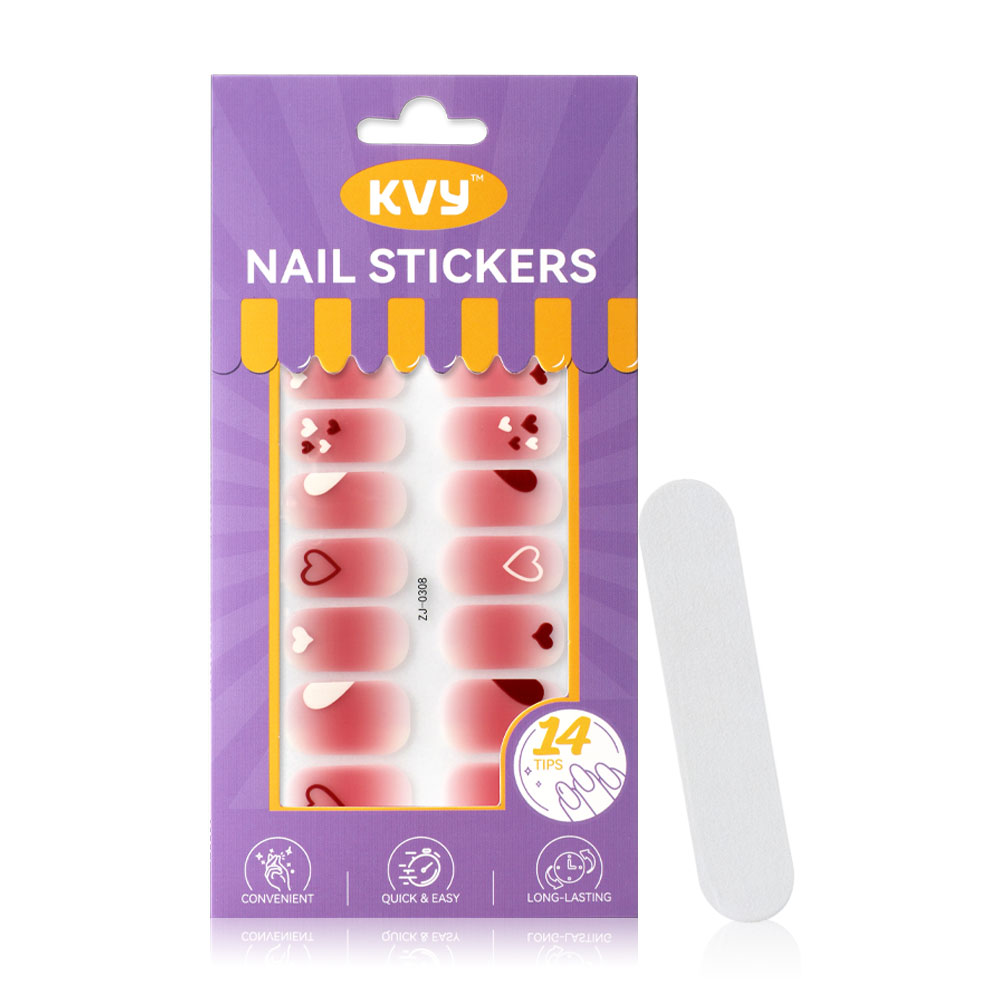 KVY Nail Stickers 14Tips #ZJ-0308 Pinkish Heart