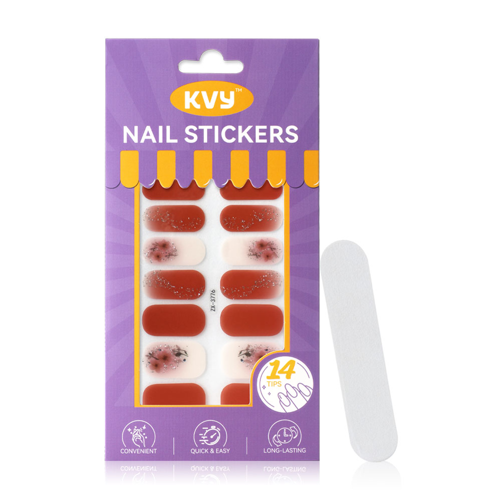 KVY Nail Stickers 14Tips #ZX-3776 Cinnamon Glitter