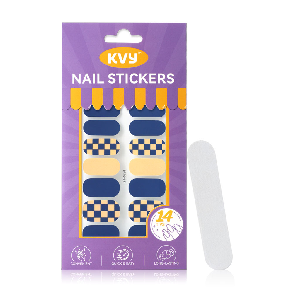 KVY Nail Stickers 14Tips #ZJ-0250 Matte Blue Plaid