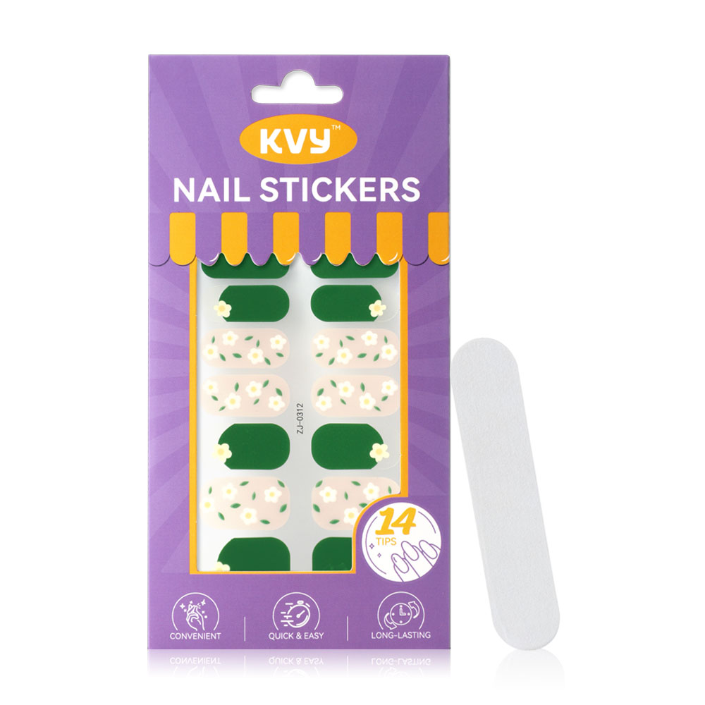 KVY Nail Stickers 14Tips #ZJ-0312 Green Floral
