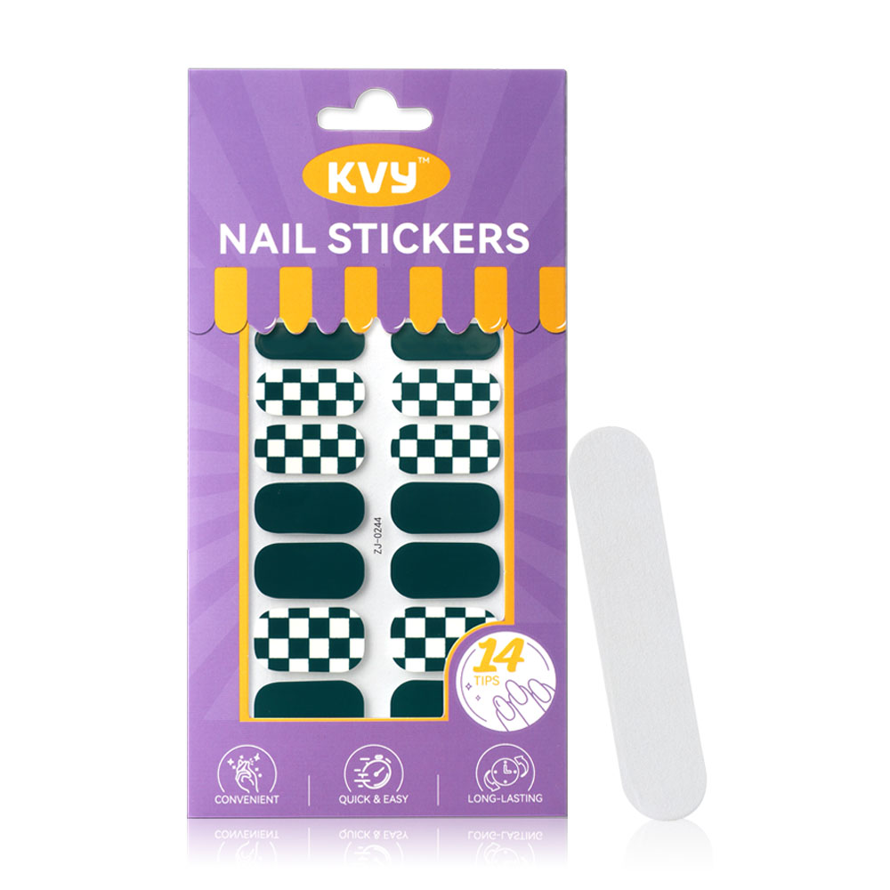 KVY Nail Stickers 14Tips #ZJ-0244 Green Plaid