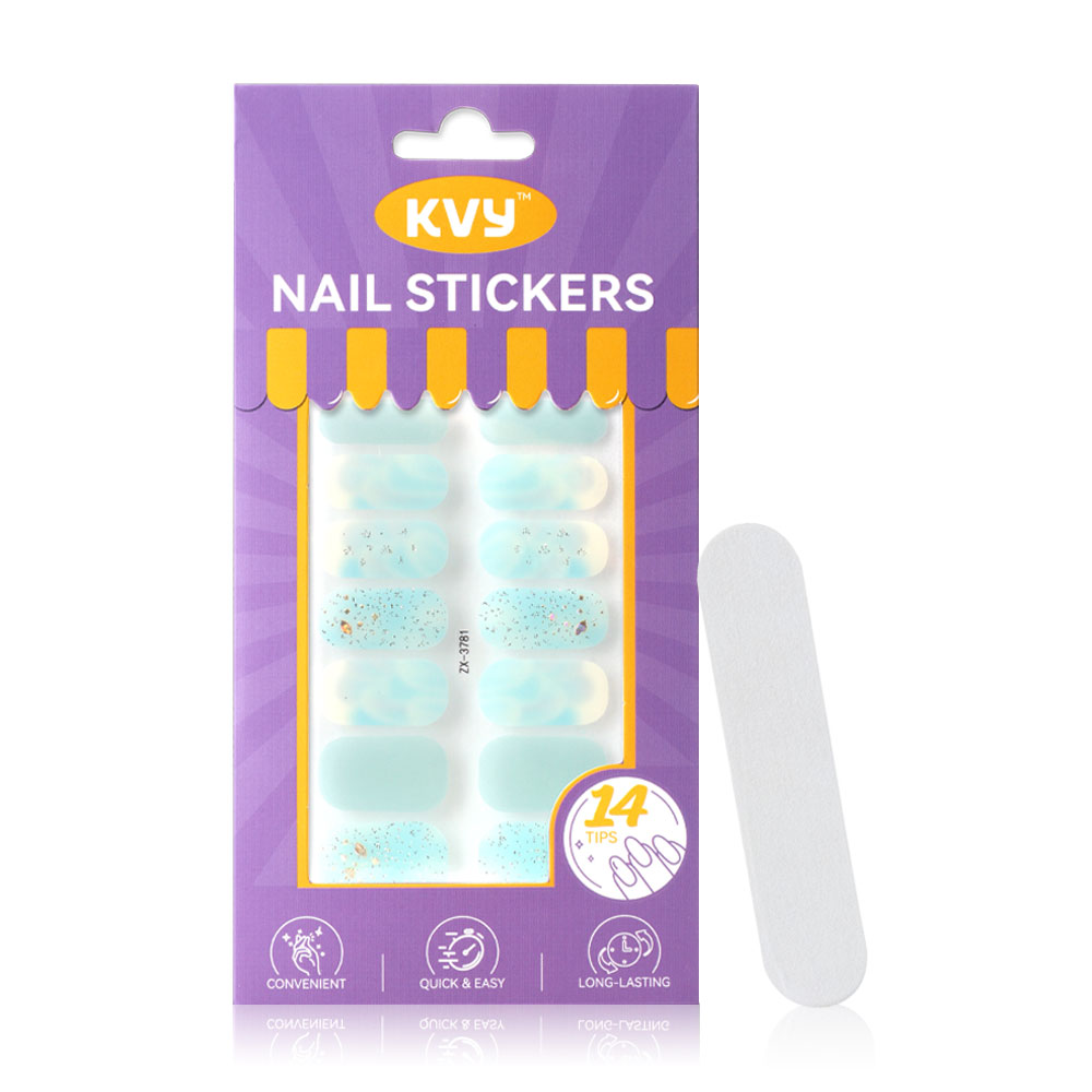 KVY Nail Stickers 14Tips #ZX-3781 Blue Glitter