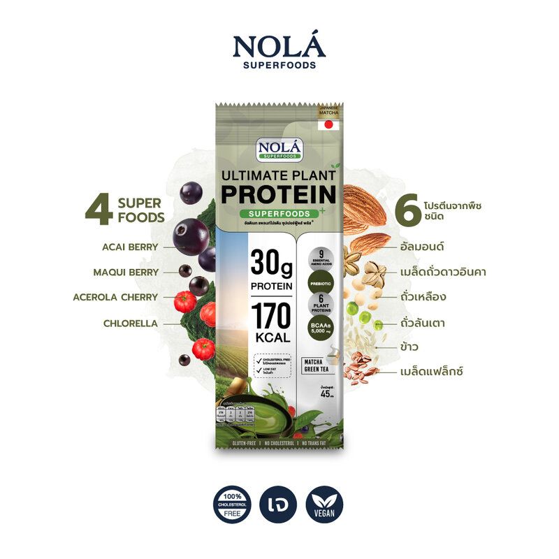 Nola Ultimate Plant Protein Powder Matcha Green Tea Flavor [45g x 7 Sachets]