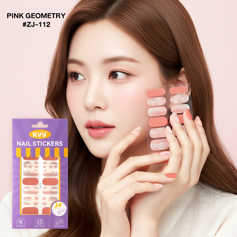 KVY Nail Stickers 14Tips #ZJ-112 Pink Geometry