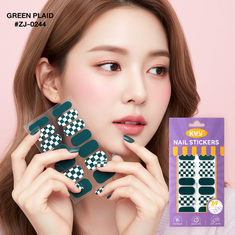 KVY Nail Stickers 14Tips #ZJ-0244 Green Plaid