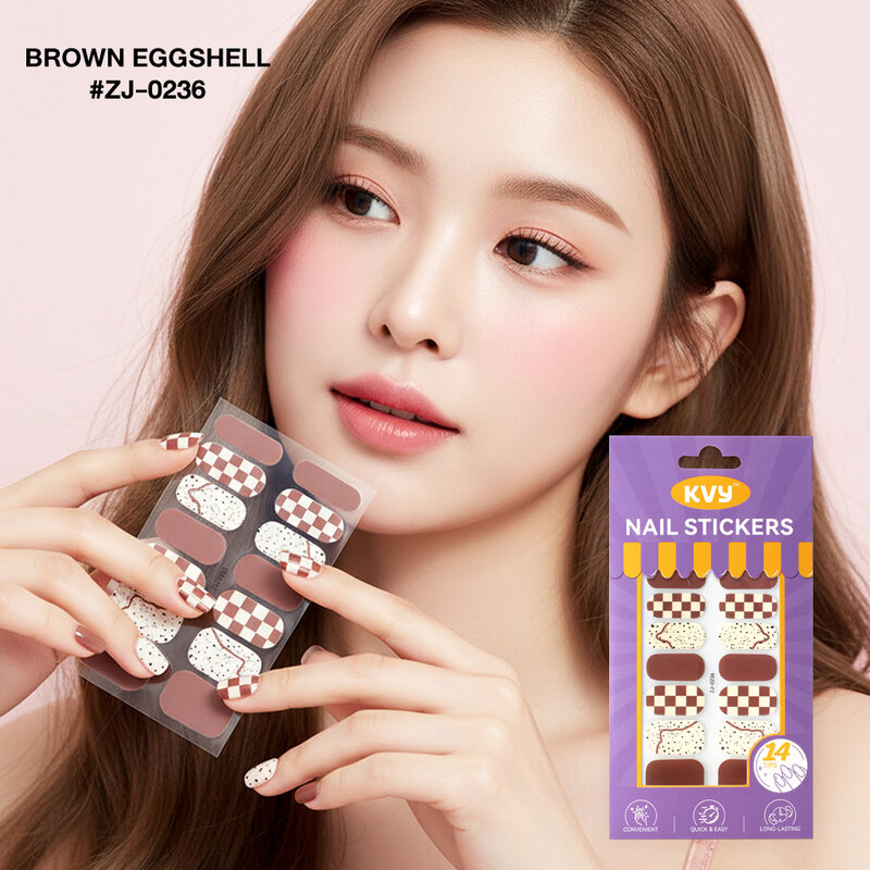 KVY Nail Stickers 14Tips #ZJ-0236 Brown Eggshell