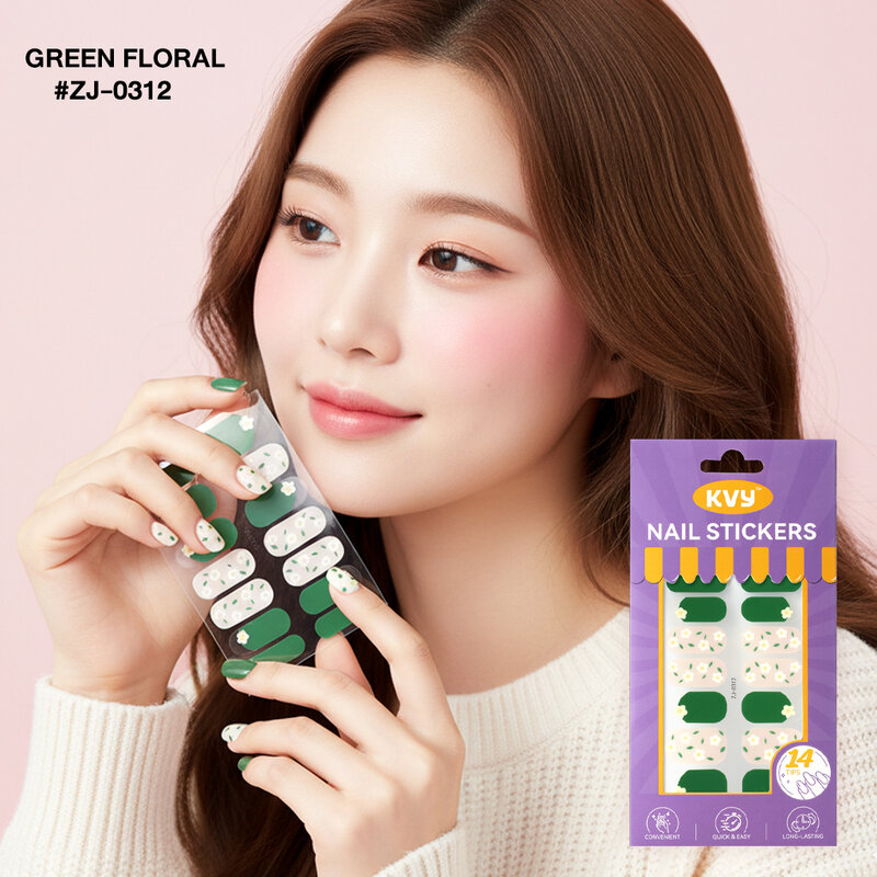 KVY Nail Stickers 14Tips #ZJ-0312 Green Floral
