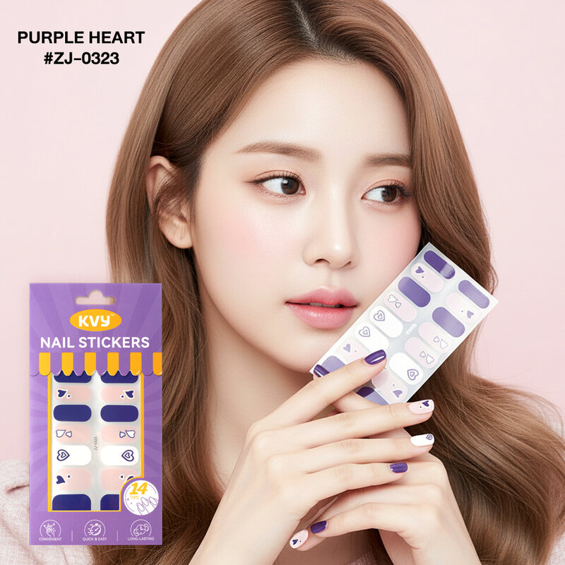 KVY Nail Stickers 14Tips #ZJ-0323 Purple Heart