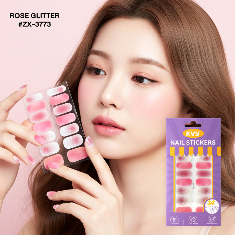KVY Nail Stickers 14Tips #ZX-3773 Rose Glitter