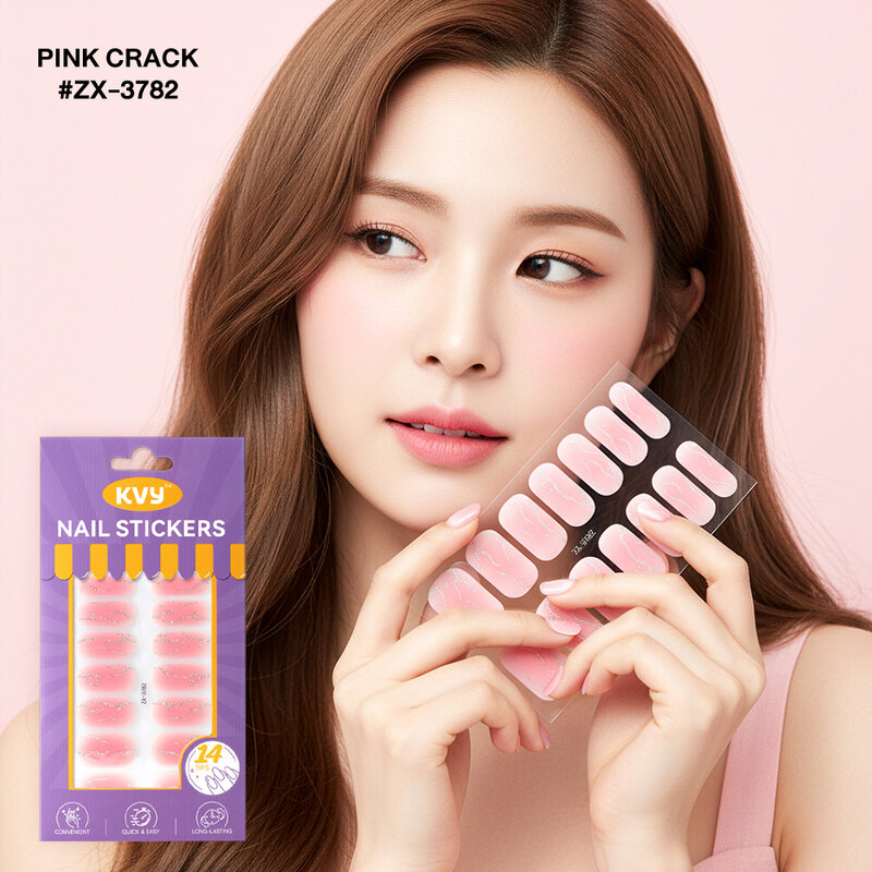 KVY Nail Stickers 14Tips #ZX-3782 Pink Crack