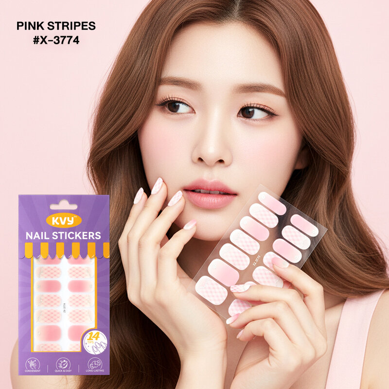 KVY Nail Stickers 14Tips #X-3774 Pink Stripes