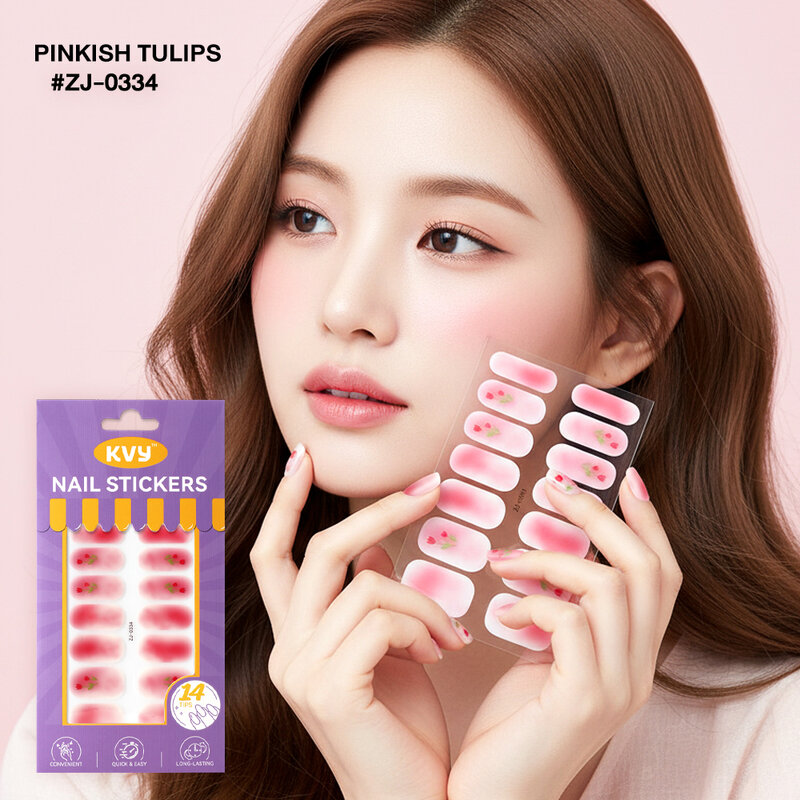 KVY Nail Stickers 14Tips #ZJ-0334 Pinkish Tulips