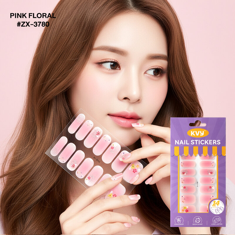 KVY Nail Stickers 14Tips #ZX-3780 Pink Floral